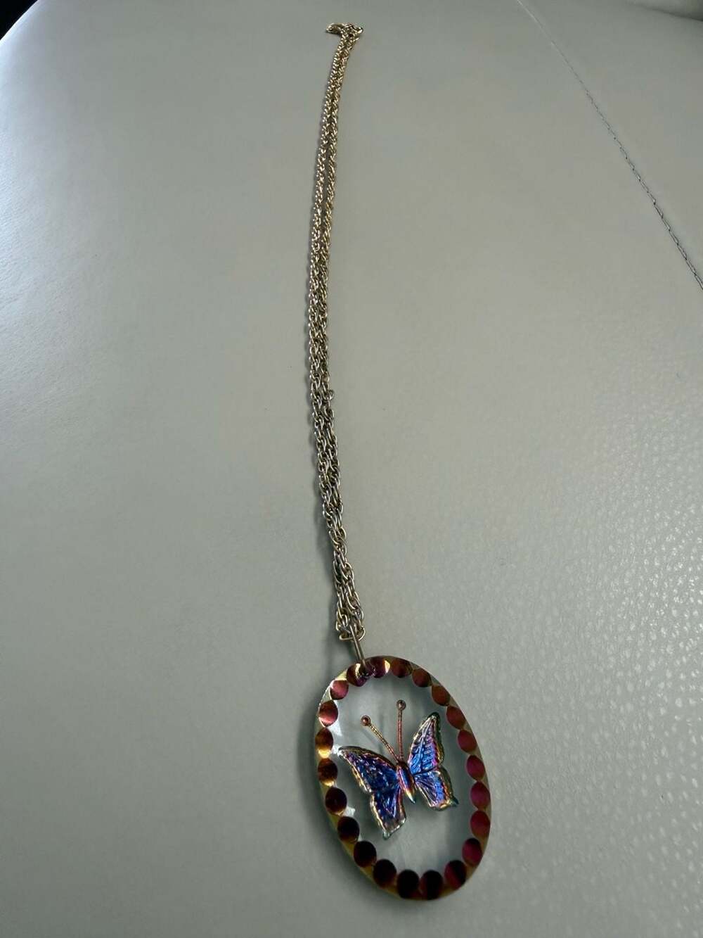Vintage Iridescent Butterfly Pendant Necklace